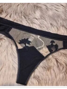 La Perla Donna Lucia Ribboned Sheer Appliqué Black & Nude size 4 Large Vintage